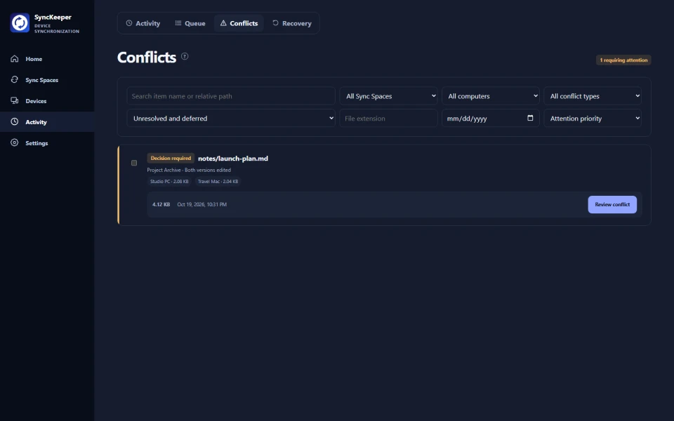 Conflict review desktop interface preview