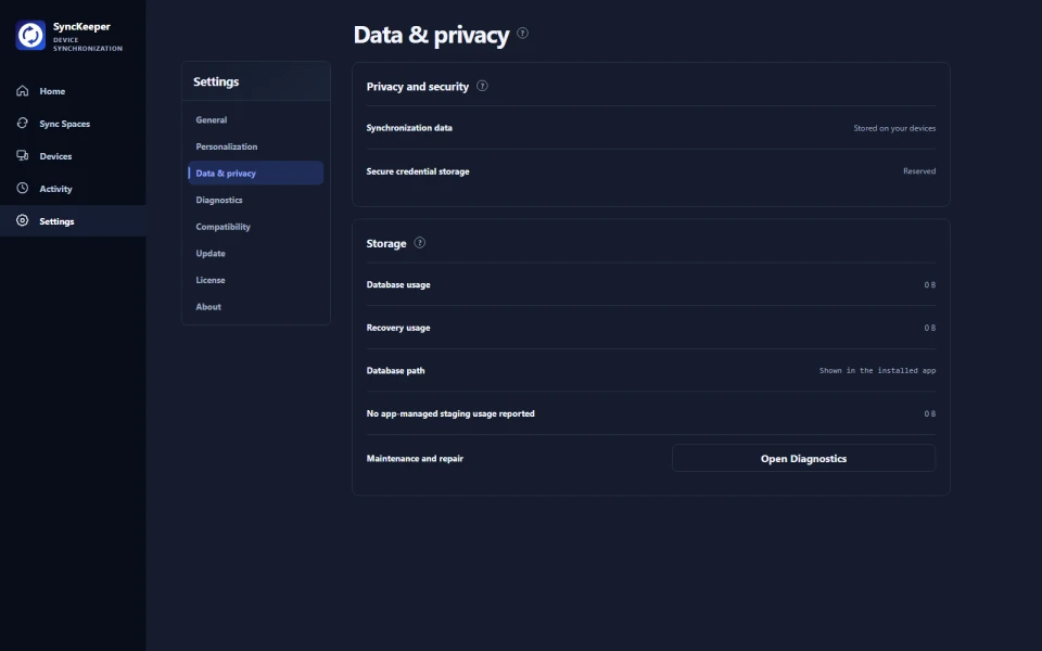 Data & privacy desktop interface preview