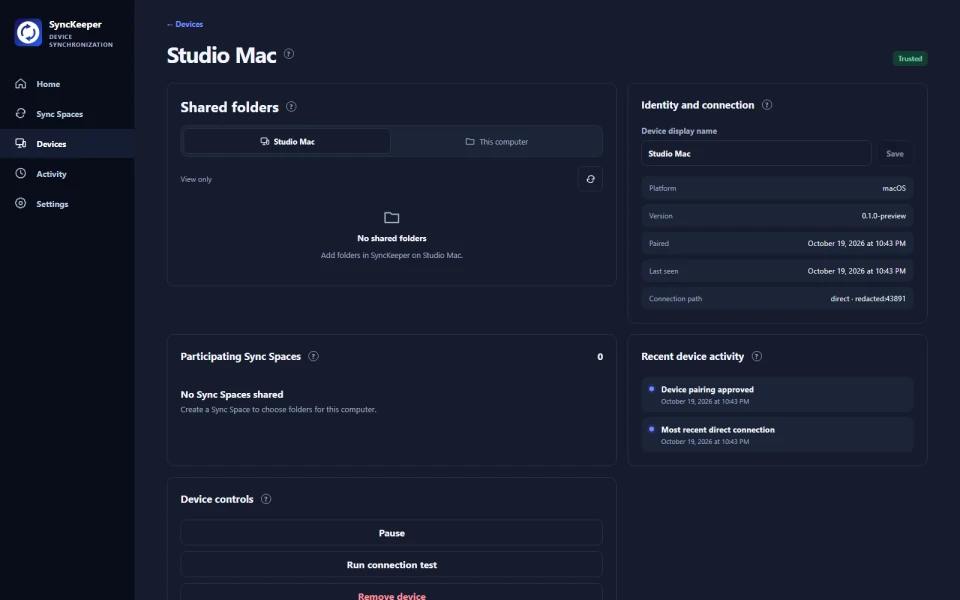 Shared folder management desktop interface preview