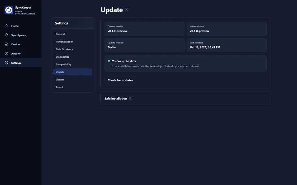 Software updates desktop interface preview