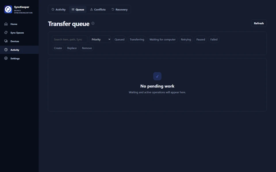 Sync queue desktop interface preview