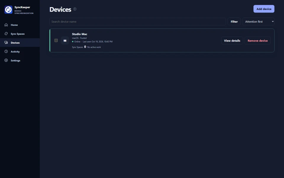 Trusted devices desktop interface preview